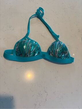 VENUS Turquoise Halter Bikini Top with Sequin Trim
